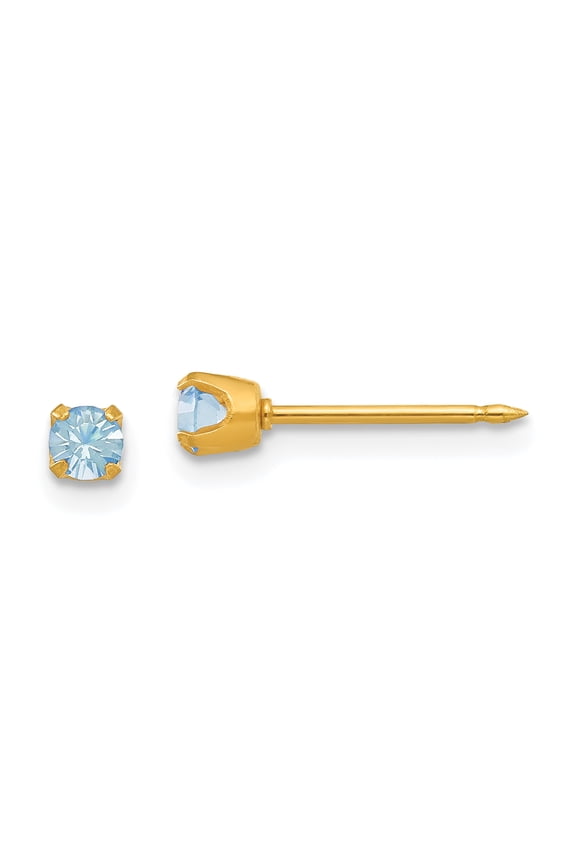 Inverness 14k 3mm March Crystal Birthstone Post Earrings 14k Yellow Gold Earrings