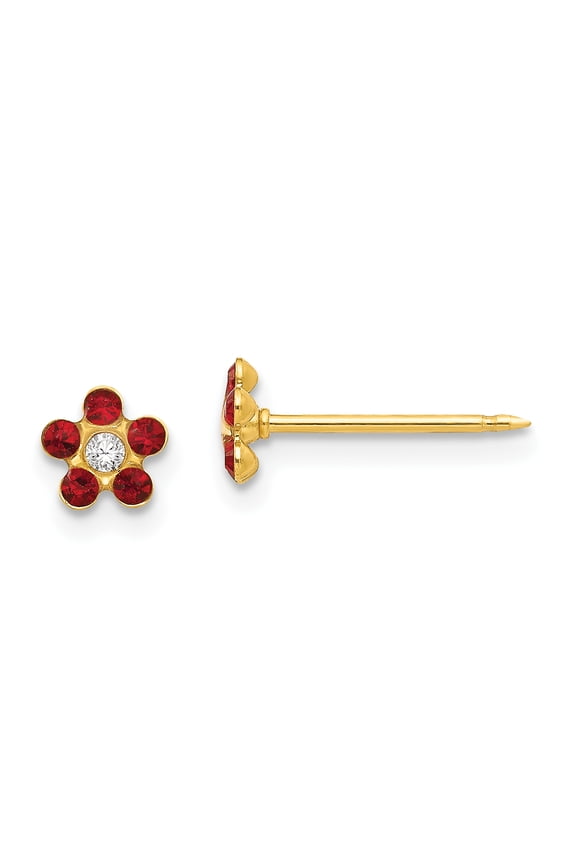 Inverness 14k July Red Crystal Birthstone Flower Earrings 14k Yellow Gold Earrings