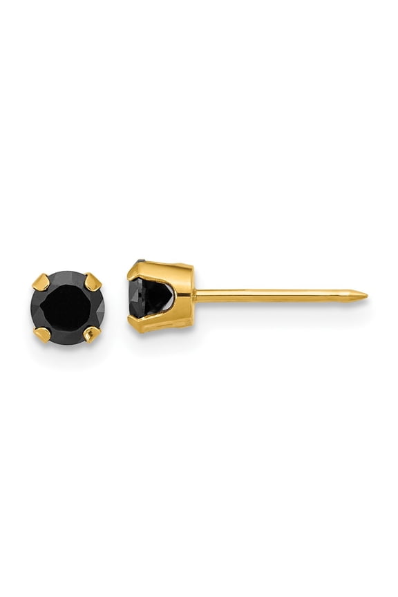 14k Polished 4mm Black CZ Stud Post Piercing Earrings