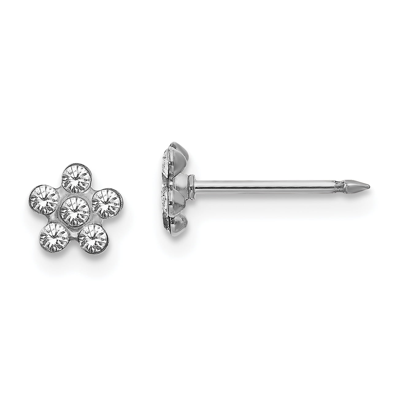 Inverness  14k White Gold Clear Crystal Flower Post Piercing Earrings