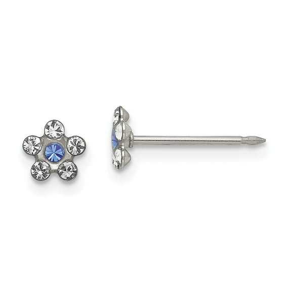 Inverness Stainless Steel Clear/Blue Crystal Post Earrings in Stainless Steel