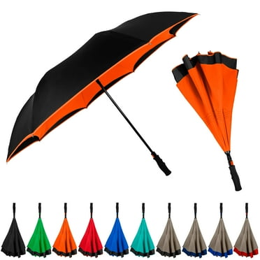 The Inversa Large 48" Inversa Self Standing Windproof Inverted Reversible Umbrella, Double Layer Canopy Lightweight Travel Umbrella For Women and Men, Portable Umbrella Reverse Close - Orange
