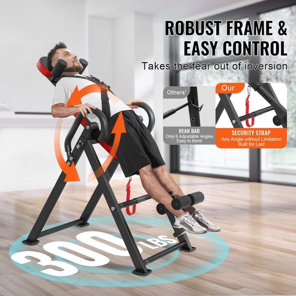 Inversion Table, 300 lbs Capacity Heavy Duty Inversion Table, Decompression Back Stretcher Machine, Strength Training Equipment with Headrest, Ankle L