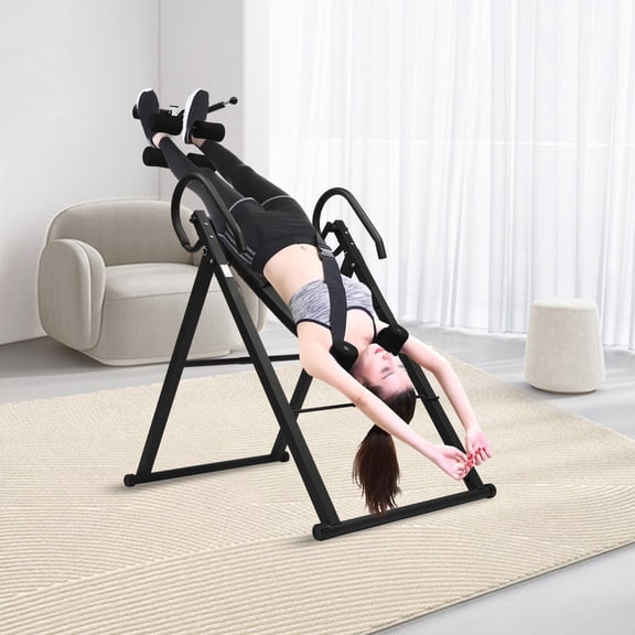 Inversion Table, Black Back Stretcher and Spinal Decompression Equipment, Home Inversion Therapy Table with Padded Ankle Lock for Pain Relief