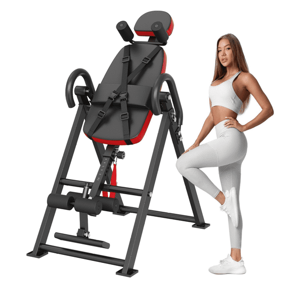 Inversion Table Foldable, 300 Lbs Capacity, Back Stretcher for Home Gym, Adjustable Height, with Safety Strap & Shoulder Rollers, Hang Exercise Bench