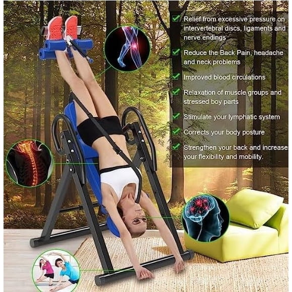 Inversion Table, Foldable Home Gym Pain Relief Fitness, Back Pain Therapy Teeter Relief Extended Ankle Lock Handle, Black/BlackRed/Blue