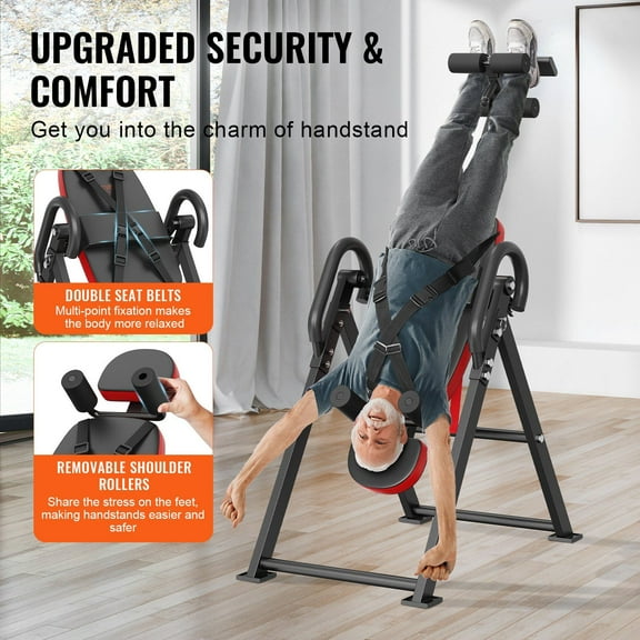 Inversion Table with Adjustable Height, Foldable Design for Back Pain Relief and Home Strength Training - Gravity Boots Included
