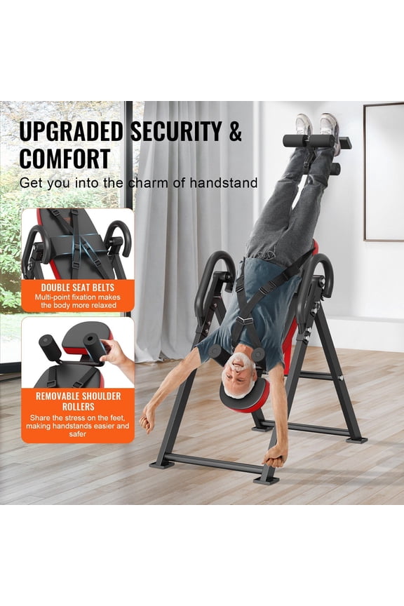Inversion Table with Adjustable Height, Foldable Design for Back Pain Relief and Home Strength Training - Gravity Boots Included