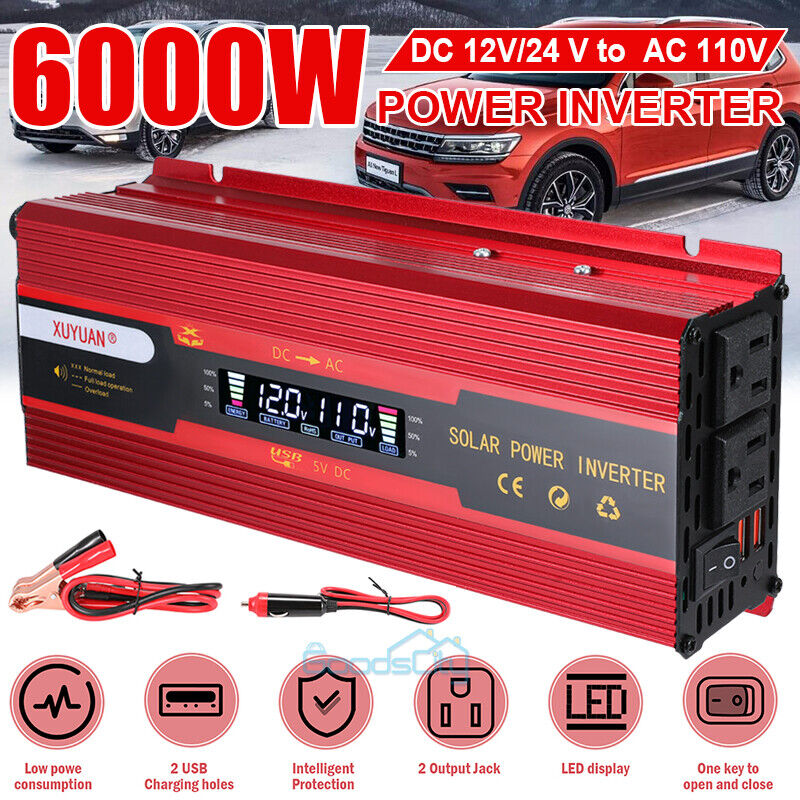 Inversor Para Carro Auto Cargador Convertidor De Corriente 6000W 12V a 110V USB