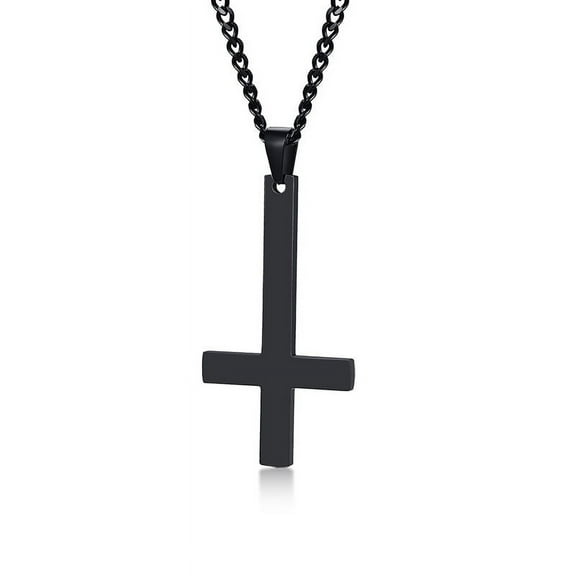 Inverted Cross Necklace, Stainless Steel Black Cross of Saint Peter Pendant Necklace
