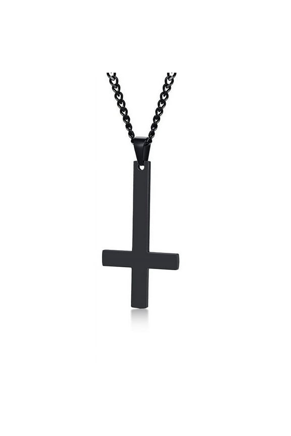 Inverted Cross Necklace, Stainless Steel Black Cross of Saint Peter Pendant Necklace
