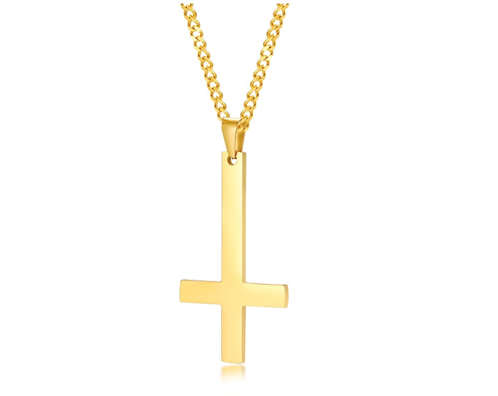 Inverted Cross Necklace, Stainless Steel Gold Cross of Saint Peter ...