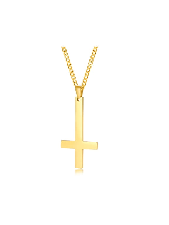 Inverted Cross Necklace, Stainless Steel Gold Cross of Saint Peter Pendant Necklace
