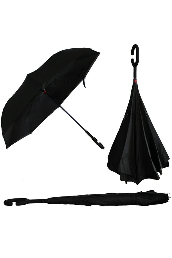 Inverted Double-Layered Umbrella the Innovative Design to Stay Dry, Black
