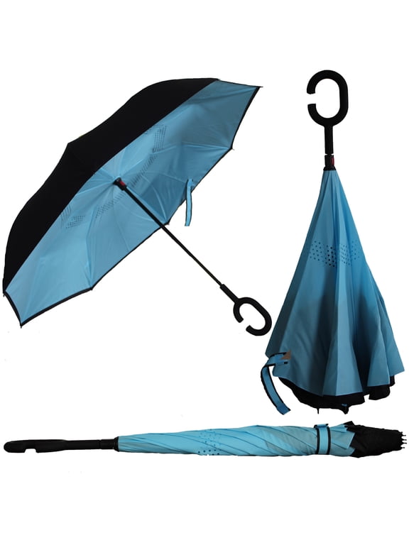 Inverted Double-Layered Umbrella the Innovative Design to Stay Dry, Blue