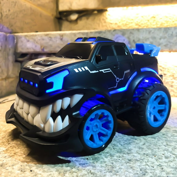 ​Inverted Driving RC Stunt Car - 360° Flips, LED Lights & 50m Range - USB Rechargeable Monster Truck Age 6+ Blue