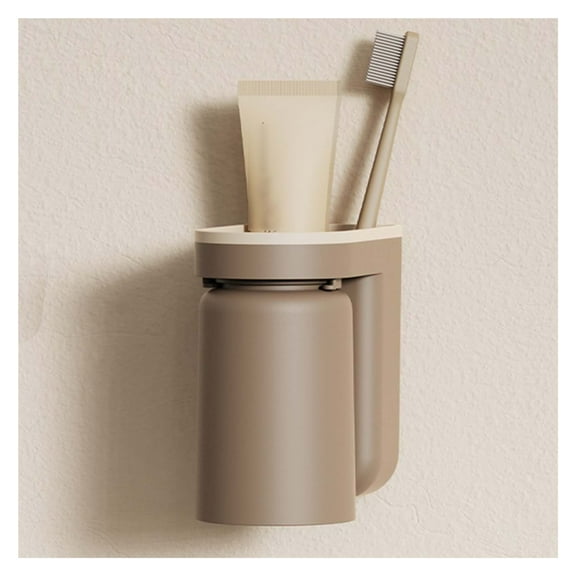 Inverted Drying Toothbrush Holder, No-Drill Wall Mount with Cup & Brush Stand, Bathroom Counter Organizer