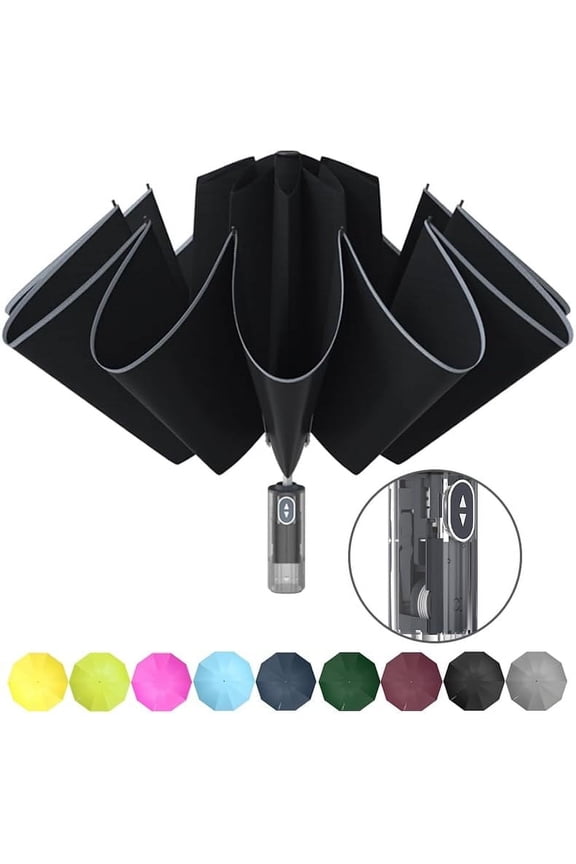 Inverted Folding Umbrella for Rain, 50 Inch Anti-UV Protection Automatic  Travel Umbrella with Safety Reflective Strip