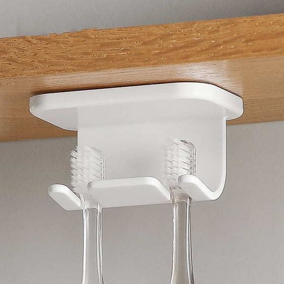 Inverted Hanging Hook for Toothbrush,Space-Saving and No-Drill Adhesive Installation Design,Hygienic Drip-Dry & Ventilated,Universal Slots for Various Toothbrushes(Double Hook)