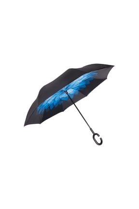Inverted Reverse Umbrella with C-Shaped Handle, Double Layer Windproof UV Protection Floral Pattern Design, Creative Hands-Free Upside Down Umbrella for Women And Men & Outdoor Use