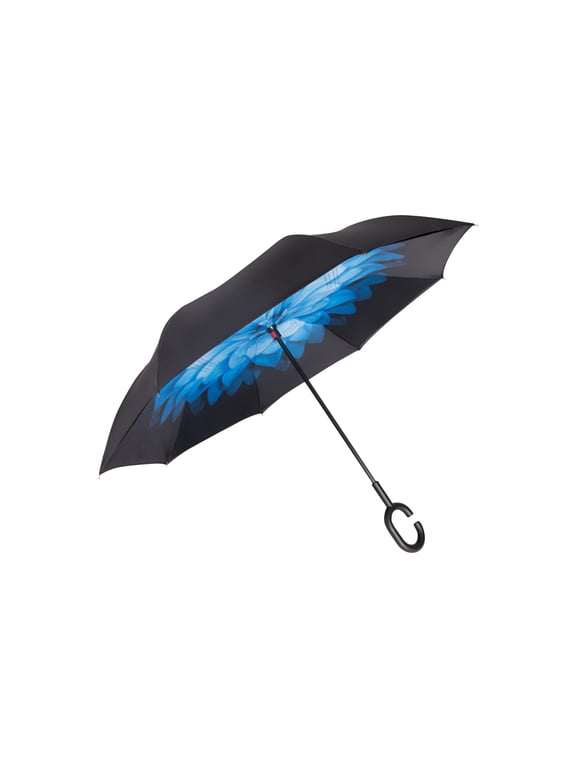 Inverted Reverse Umbrella with C-Shaped Handle, Double Layer Windproof UV Protection Floral Pattern Design, Creative Hands-Free Upside Down Umbrella for Women And Men & Outdoor Use