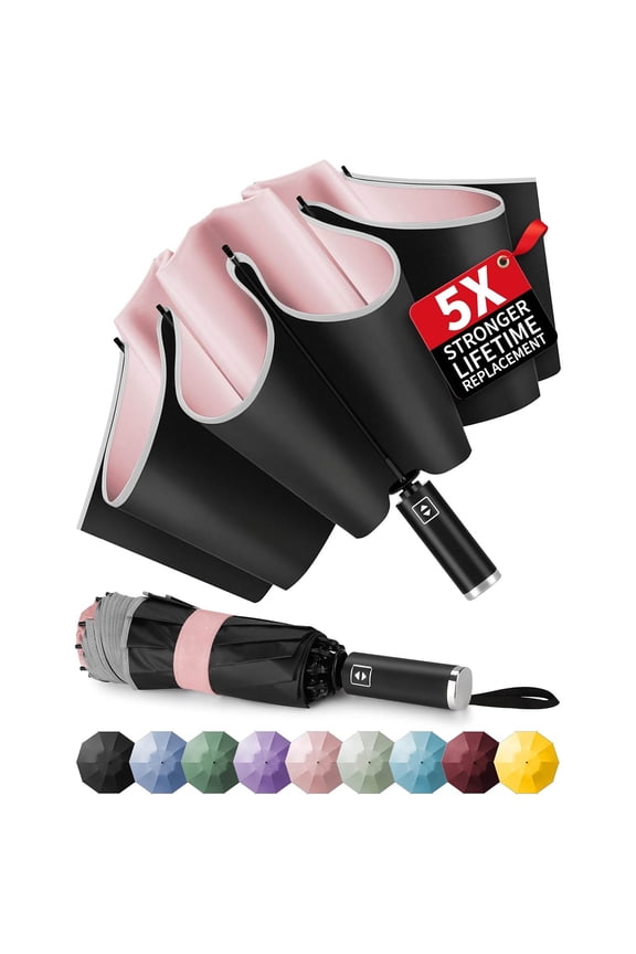 Inverted Travel Umbrella, Automatic Umbrella for Rain, Windproof Compact Umbrella with Reflective Stripe, Folding UV Umbrella Sun Umbrella, Portable Large Umbrella for Backpack, Lightweight