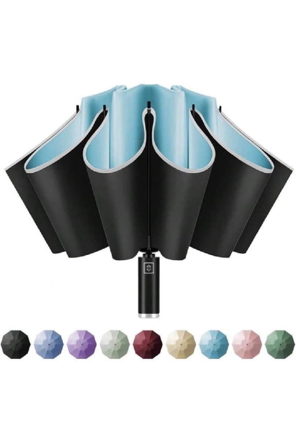 Inverted Travel Umbrella, Automatic Umbrellas For Rain, Windproof Compact Folding With Reflective Stripe, Portable Large For Backpack, Weight With Sun UV Protection,24498700