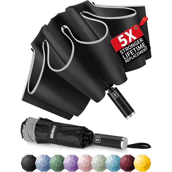 Inverted Travel Umbrella, Automatic Umbrellas for Rain, Windproof Compact Umbrella with Reflective Stripe, Folding UV Umbrella Sun Umbrella, Portable Large Umbrella for Backpack, Lightweight