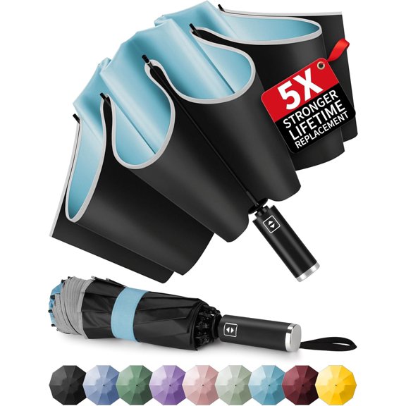 Inverted Travel Umbrella, Automatic Umbrellas for Rain, Windproof Compact Umbrella with Reflective Stripe, Folding UV Umbrella Sun Umbrella, Portable Large Umbrella for Backpack, Lightweight