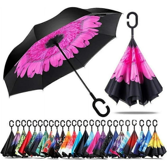 Inverted Umbrella, Anti-UV Double Layer Windbreaker Umbrella, Hands-Free C-Shape Handle Umbrella
