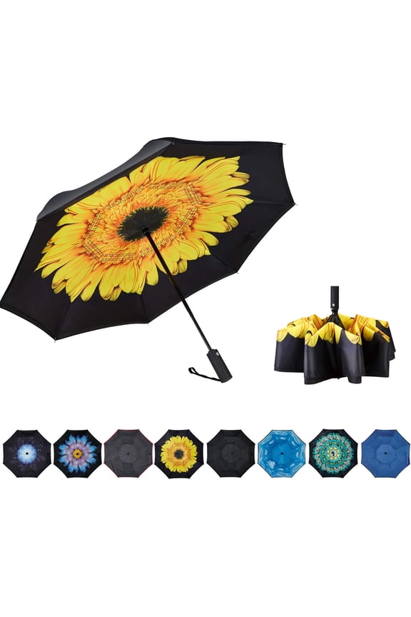 Inverted Umbrella Double Layer Automatic Folding Reserve Umbrella Windproof UV Protection for Rain Travel Outdoor Men Women