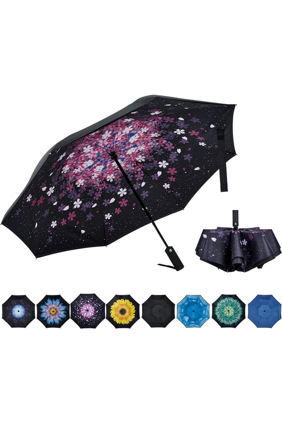 Inverted Umbrella Double Layer Automatic Folding Reserve Umbrella Windproof UV Protection for Rain Travel Outdoor Men Women