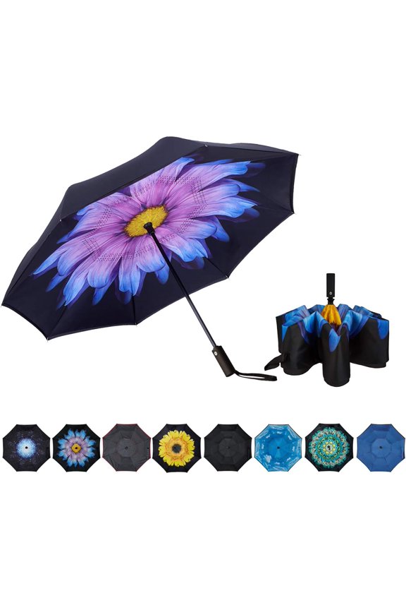 Inverted Umbrella Double Layer Automatic Folding Reserve Umbrella Windproof UV Protection for Rain  Travel Outdoor Men Women