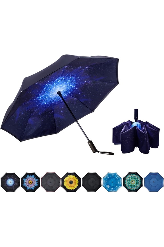 Inverted Umbrella Double Layer Automatic Folding Reserve Umbrella Windproof UV Protection for Rain Travel Outdoor Men Women