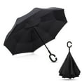 Inverted Umbrella Double Layer Large Reverse Umbrella with UV protection C Shape Handle, Black