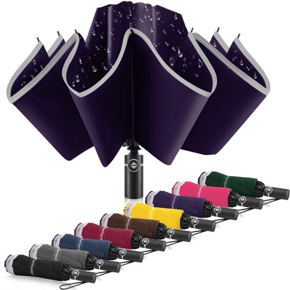 Inverted Umbrella - Large Windproof for Rain & Sun, Compact Reverse With Reflective Stripe, Teflon-Coated for Women Men, Travel Folding With Cover Bag,46 IN