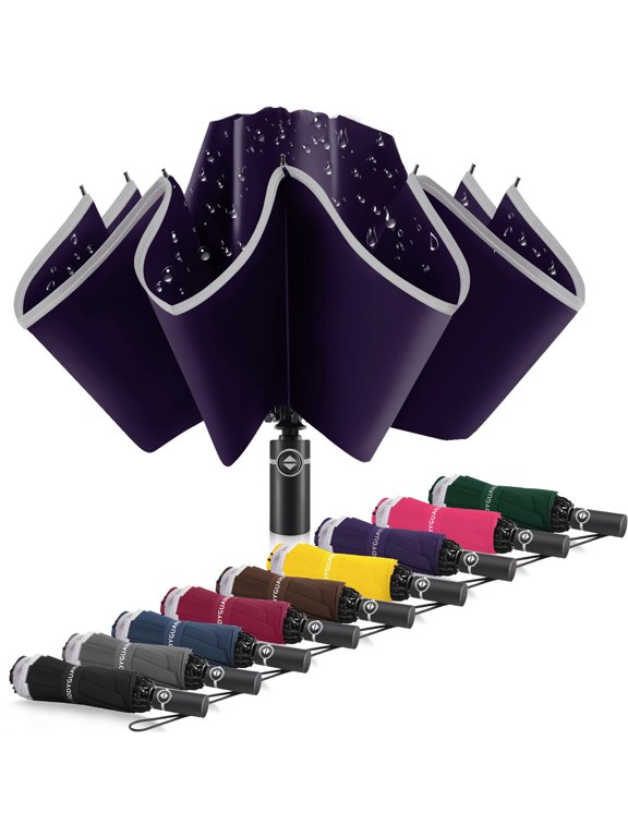 Inverted Umbrella - Large Windproof for Rain & Sun, Compact Reverse With Reflective Stripe, Teflon-Coated for Women Men, Travel Folding With Cover Bag,46 IN