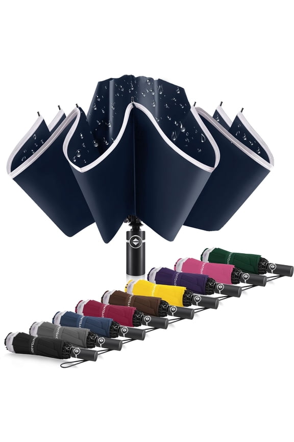 Inverted Umbrella - Large Windproof for Rain & Sun, Compact Reverse With Reflective Stripe, Teflon-Coated for Women Men, Travel Folding With Cover Bag,46 IN