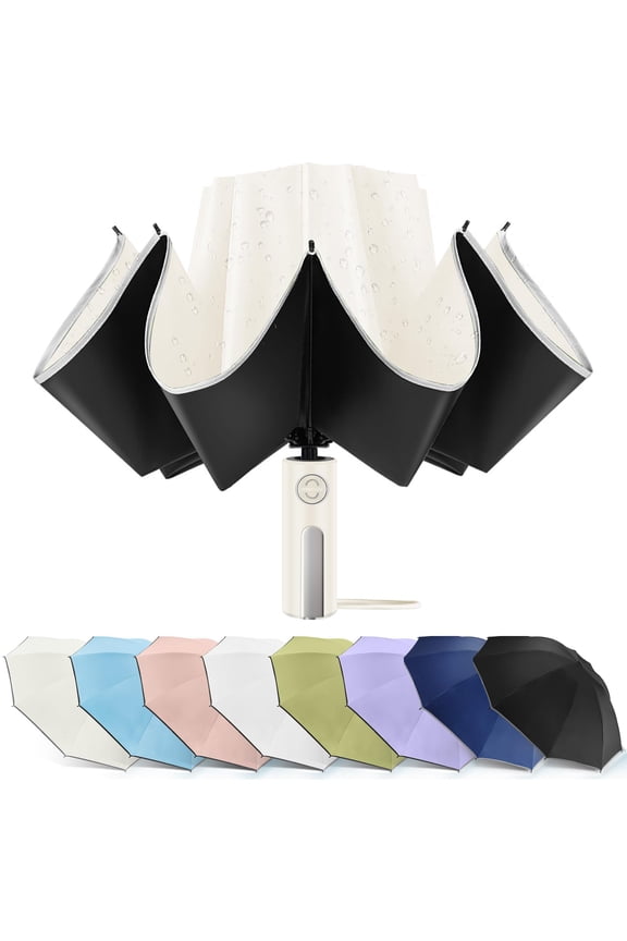 Inverted Umbrella - Large Windproof for Rain & Sun, Compact Reverse With Reflective Stripe, Teflon-Coated for Women Men, Travel Folding With Cover Bag,46 IN