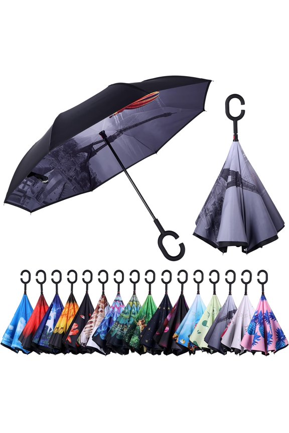 Inverted Umbrella,Windproof Reverse Umbrellas for Rain with Reversible Inside-Out Design Large Upside Down Umbrella for Women & Men with C-shaped Handle