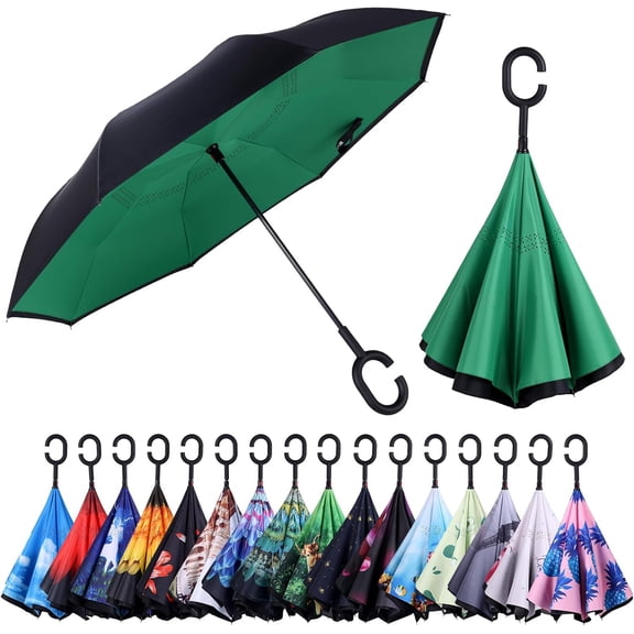Inverted Umbrella,Windproof Reverse Umbrellas for Rain with Reversible Inside-Out Design Large Upside Down Umbrella for Women & Men with C-shaped Handle