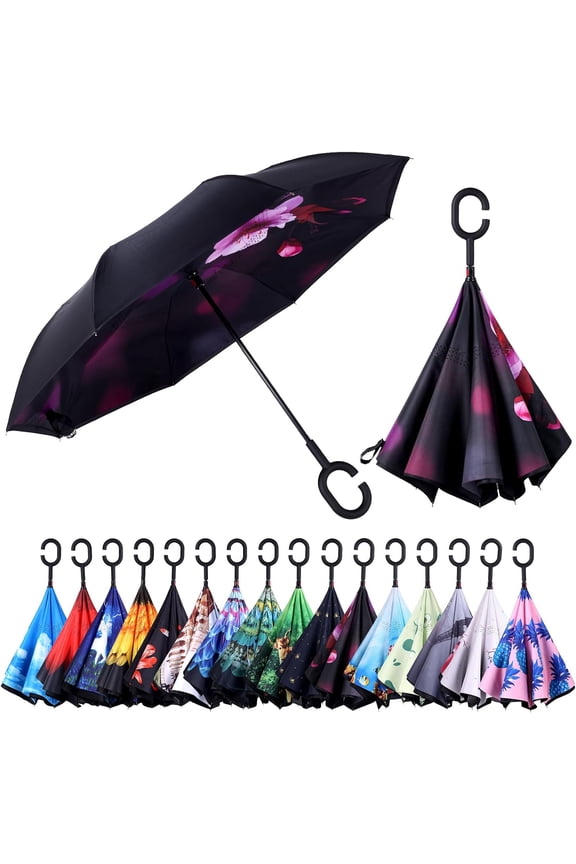 Inverted Umbrella,Windproof Reverse Umbrellas for Rain with Reversible Inside-Out Design Large Upside Down Umbrella for Women & Men with C-shaped Handle