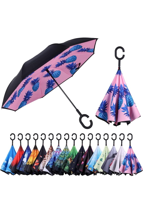 Inverted Umbrella,Windproof Reverse Umbrellas for Rain with Reversible Inside-Out Design Large Upside Down Umbrella for Women & Men with C-shaped Handle