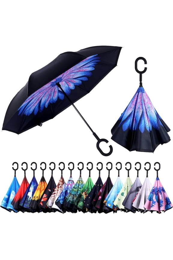 Inverted Umbrella,Windproof Reverse Umbrellas for Rain with Reversible Inside-Out Design Large Upside Down Umbrella for Women & Men with C-shaped Handle