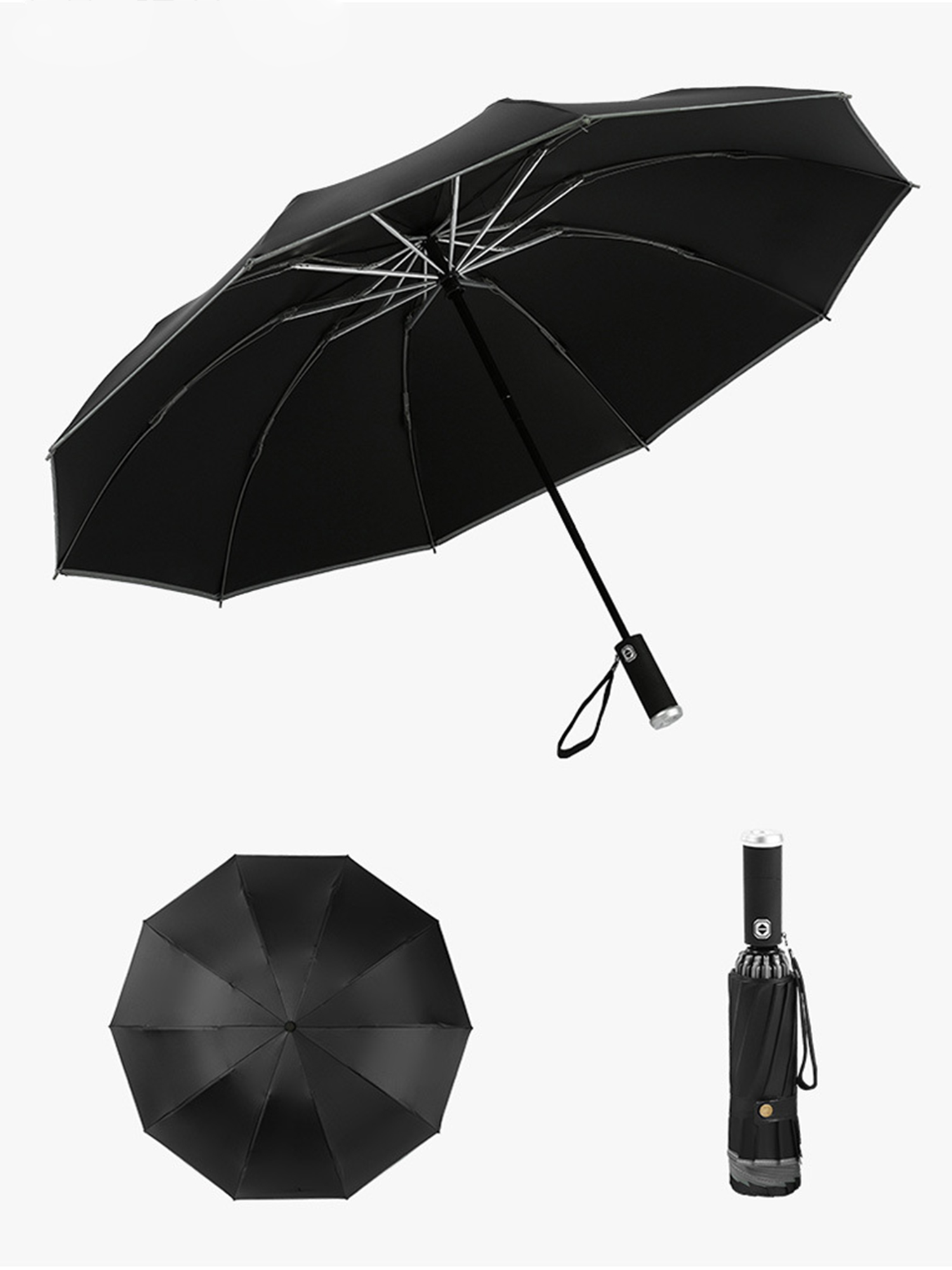 56 folding golf umbrella, black, with windproof frame design, rubber