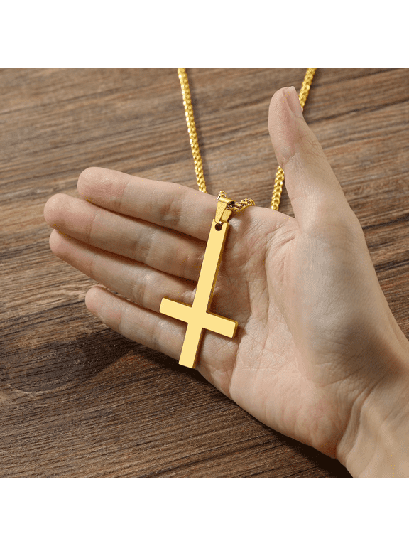 Inverted Upside Down St. Peter Cross Motif Pendant Necklace for Men Women, 14K Gold Filled Tidy Contoured Enduring Quality Build Jewelry