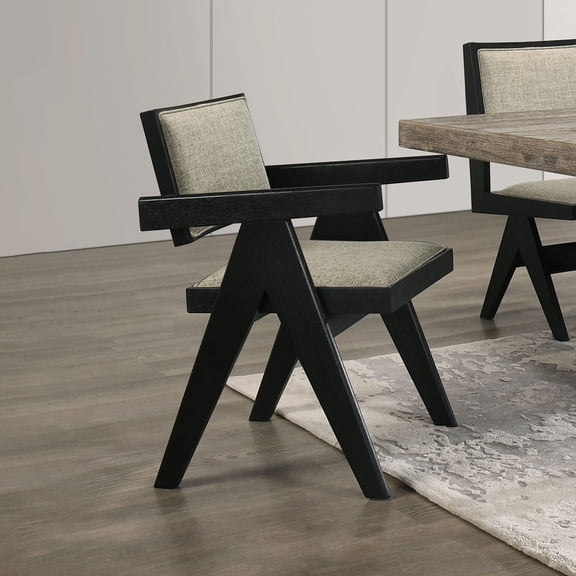 Inverted V-Leg Arm Chairs with Light Gray Upholstery - For Dining Room Use