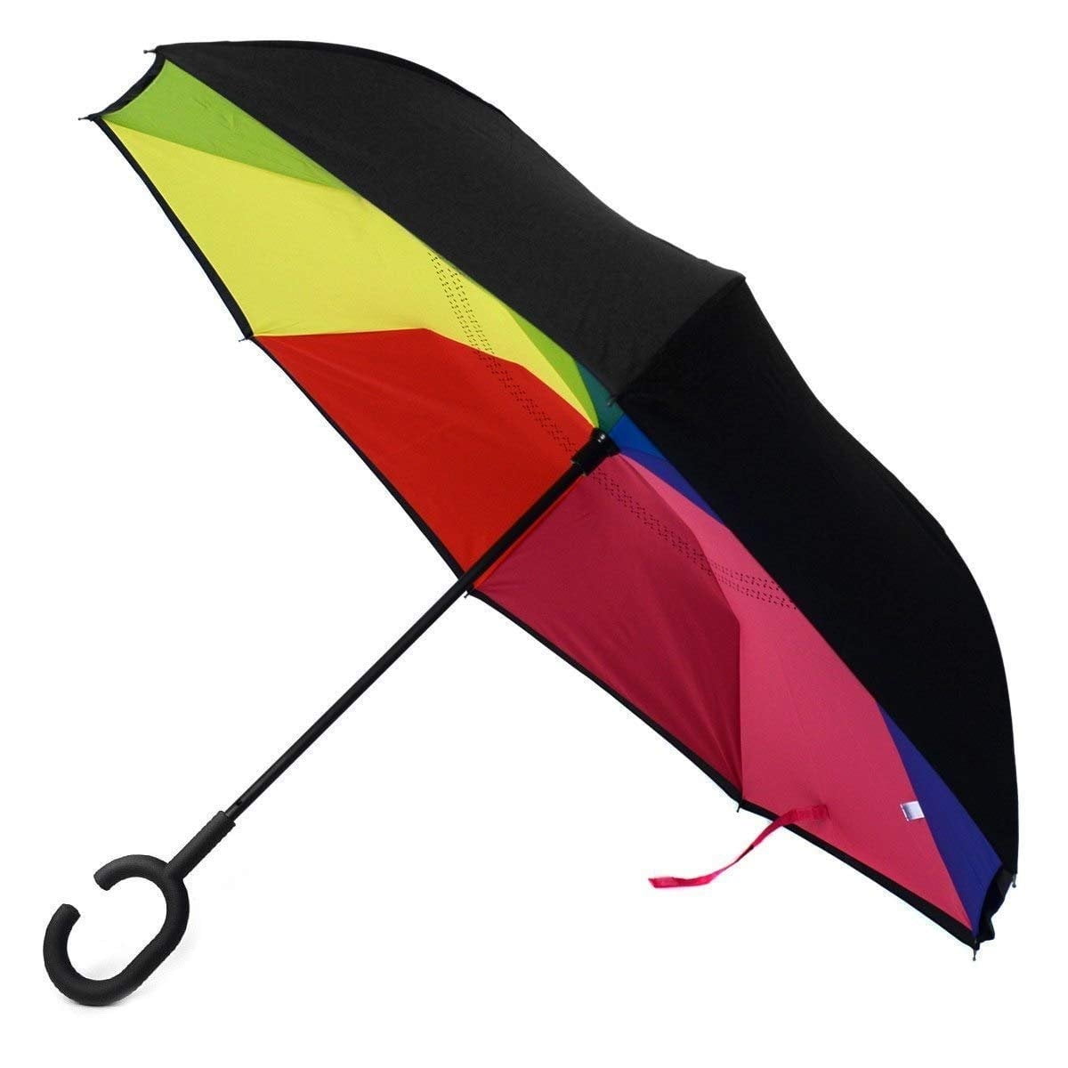Inverted Windproof Umbrella Double Layer Solid Color C-Shaped Handle for Women Men