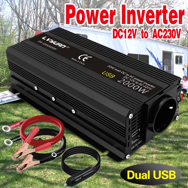 Inverter 12V 220V 2000W Peak Power Car Inverter 2 USB EU AC Outlets