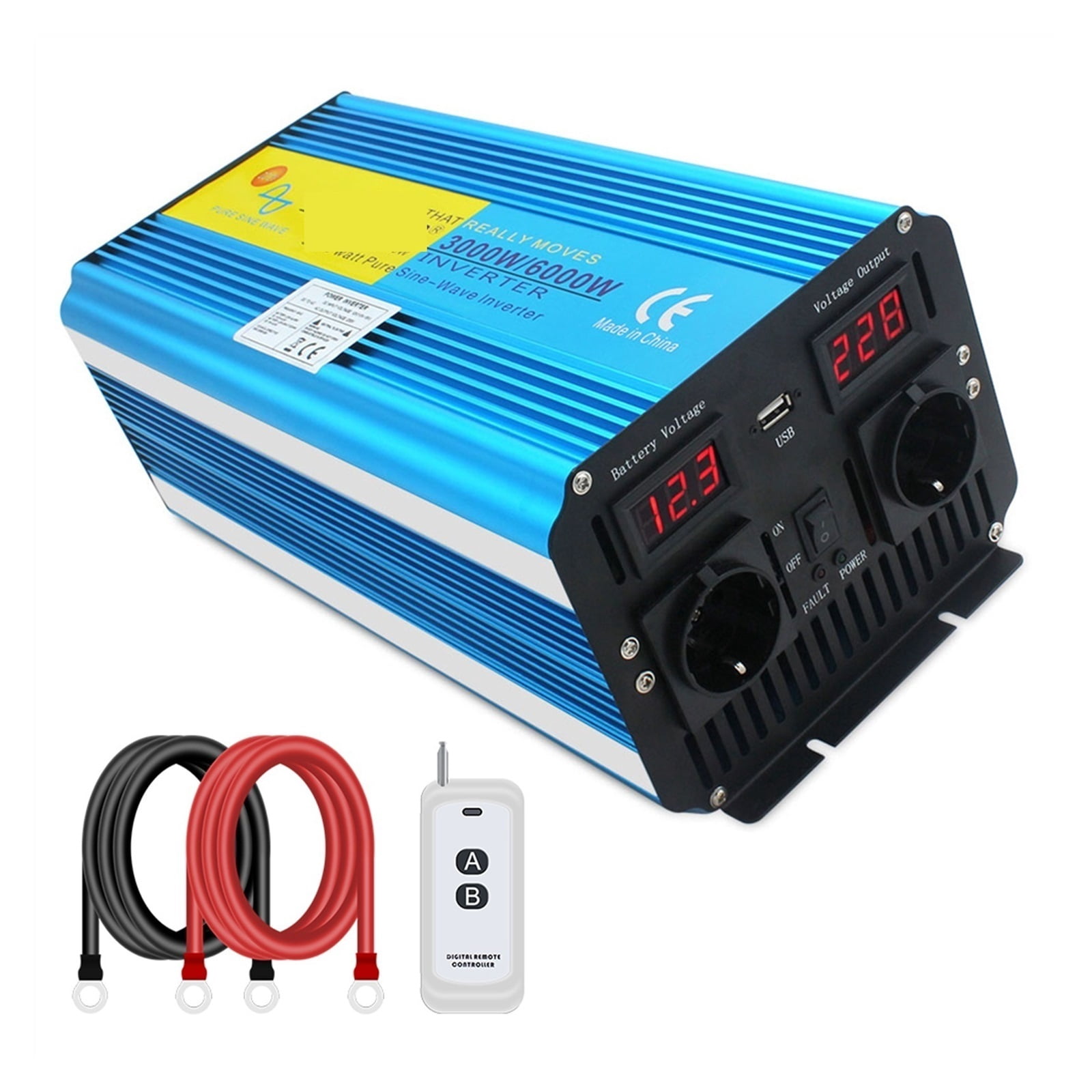 Inverter 12v/ 24v 220v 6000w 50HZ/60HZ Pure Sine Wave Solar Voltage Transformer Converter LED Display Charging Dual Socket ,High-Efficiency Power Supply